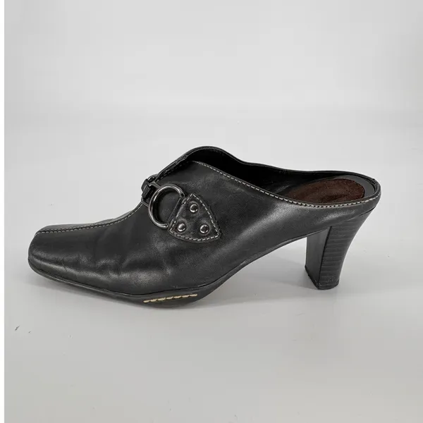 Aerosoles Cinch Worm‎ Heeled Mules 8M Black Leather Square Toe Buckle Slip On - Image 2
