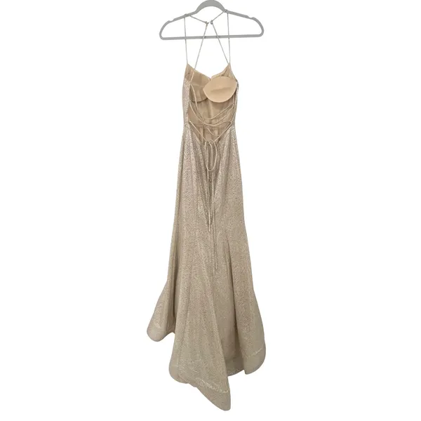 Renaissance Collection Gown Dress 2 Champagne Gold Metallic Lace Up Formal Prom - Image 2
