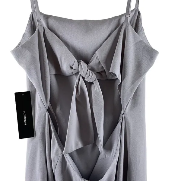 NWT Lulus TOAST TO LIFE Pearl Gray Crepe Back Tie Mini Dress Size Medium - Image 6