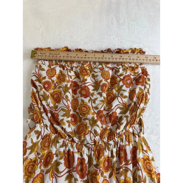 Indikah Floral Strapless Mini Dress Orange Yellow Boho S (tie missing) - Image 4