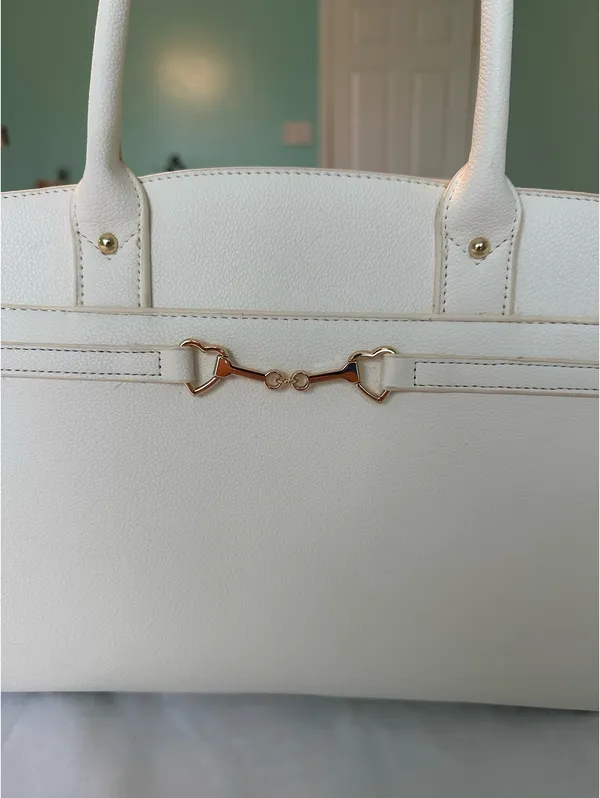 White Double Handle Satchel Purse - Image 3