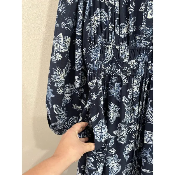 LOFT Paisley Bow Pocket Boho Maxi‎ Dress Blue NWT Size Large - Image 7