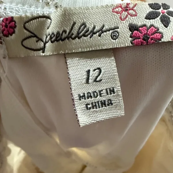 Speechless‎ Cocktail Dress Women 12 Cream Gold Excellent Glitter Floral Y2K Hem - Image 7