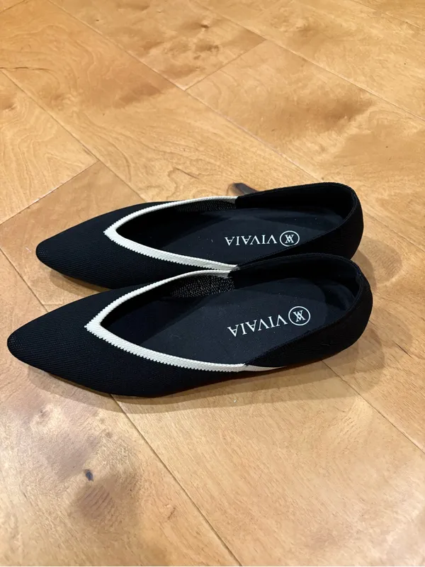 VIVAIA knit pointed-toe flats shoes black white contrast sz 38 7.5 - Image 3