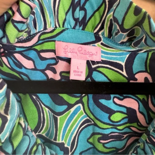 Lilly Pulitzer Clare Dress Blue Green Floral Ruffle Sleeveless Midi Size Large - Image 4