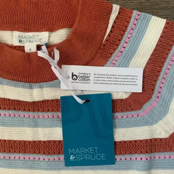 Pastel Stripe Pointelle Lightweight Knit Sweater Coastal Grandma Boho Size M NWT - Image 8
