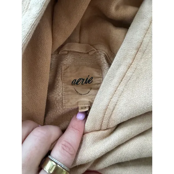 Aerie‎ Womens Tan Embroidered Bow Fleece Pullover Hoodie Sweatshirt Size S - Image 5