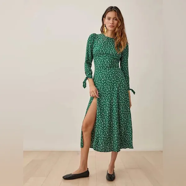 NWT Reformation Zelda Dress Emerald Green Midi Dress Prairiecore Size 10 - Image 2