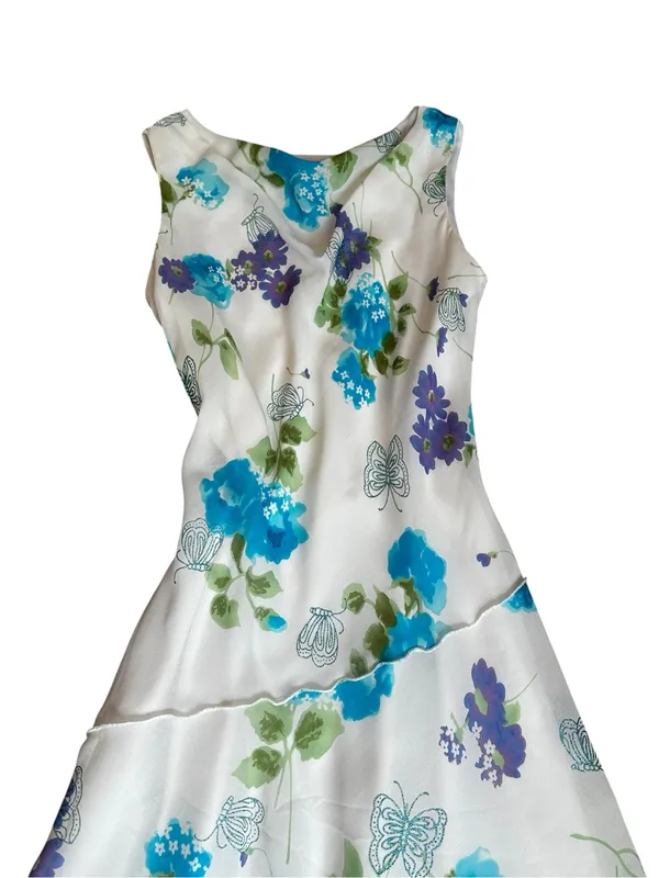 Y2K Vintage Midi Dress Cowl Neck Glitter Butterfly Floral Fairycore Asymmetric - Image 5