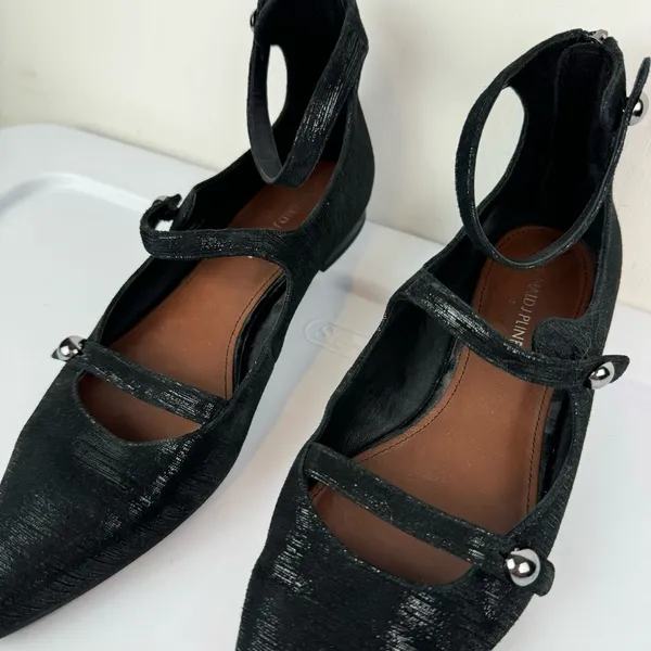 Donald Pliner Womens Strappy Pointed Toe Flats Sz 8 Black Metallic Leather - Image 11