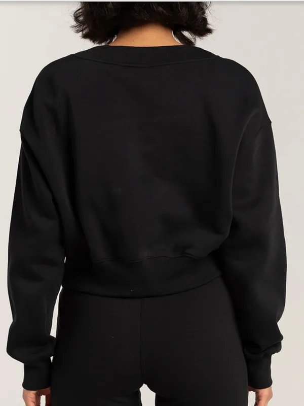 Nike Black V-Neck Cropped Sweatshirt with White Swoosh size medium. - Image 3