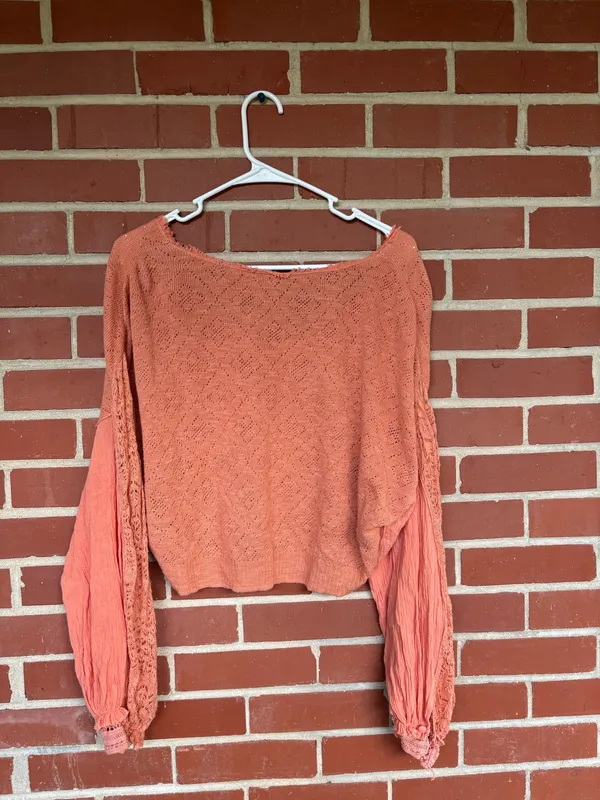 Free People Puff Sleeve Blouse Orange - Image 2