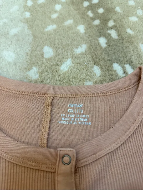 Aerie XXL camel tan Ribbed Long Sleeve Henley Top Snap Button Casual Basic - Image 7