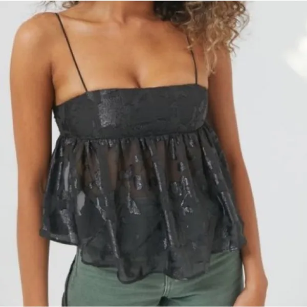 Urban Outfitters Black Satin Babydoll Cami Adjustable Straps Size M‎ - Image 2