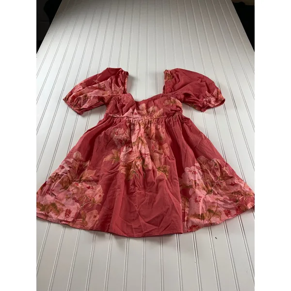 Free People Peony Babydoll Mini Dress Red Floral Puff Sleeve Boho Fall Womens S - Image 9