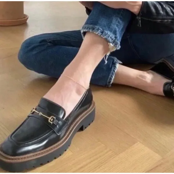 Sam Edelman sz 9 Women Laurs Leather Chunky Slip On Loafers Academia Retro Work - Image 3