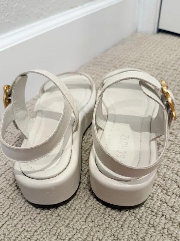SCHUTZ Wavy‎ Flatform Ankle Strap Buckle Platform Sandals in Cream size 8 - Image 5