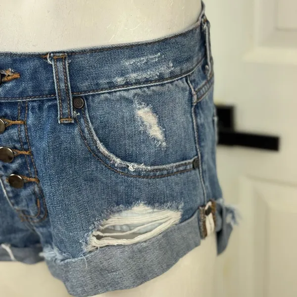 One X One Teaspoon Harlets High Rise Exposed Button Fly Jean Shorts 24 - Image 3
