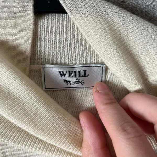 Weill High Neck Wool Cashmere Sweater Gold Button Elegant Classic Minimal Size 8 - Image 6