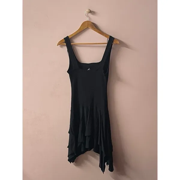Zara Black Ribbed Bodice Asymmetrical Tiered Flowy Skirt Mini Dress Size M NWT - Image 2