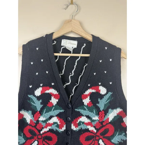 Vintage id Distinctions Christmas Sweater Vest Women’s L Candy Cane Embroidered - Image 2