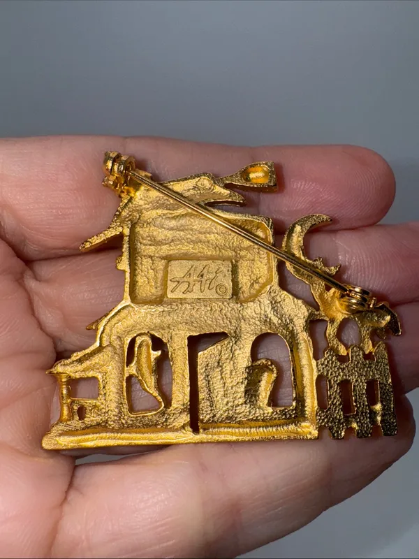 Vintage AAI Halloween House Brooch Pin Gold Tone - Image 2