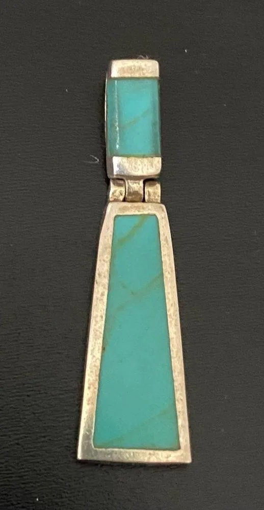 Vintage Sterling Silver 925 Native American Turquoise Inlay Door Knocker Pendant - Image 2