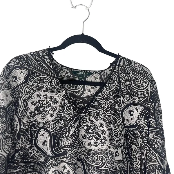 Lauren Ralph Lauren Size XL Black White Paisley Silk‎ Blend Blouse - Image 4