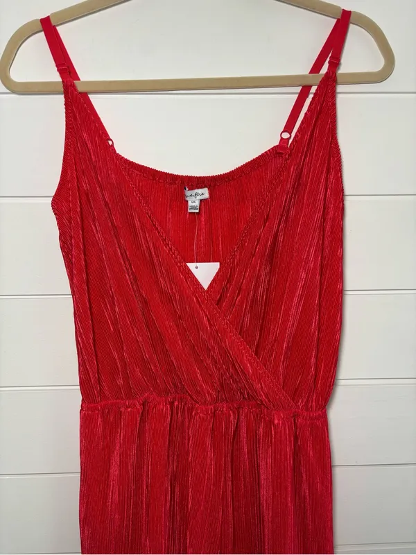Love,Fire‎ Vibrant Red Pleated Wide-Leg Jumpsuit Sleeveless Size L NEW - Image 4