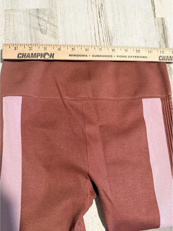Fabletics Women's Small Leggings Rust with Pink Side Stripes - Image 7