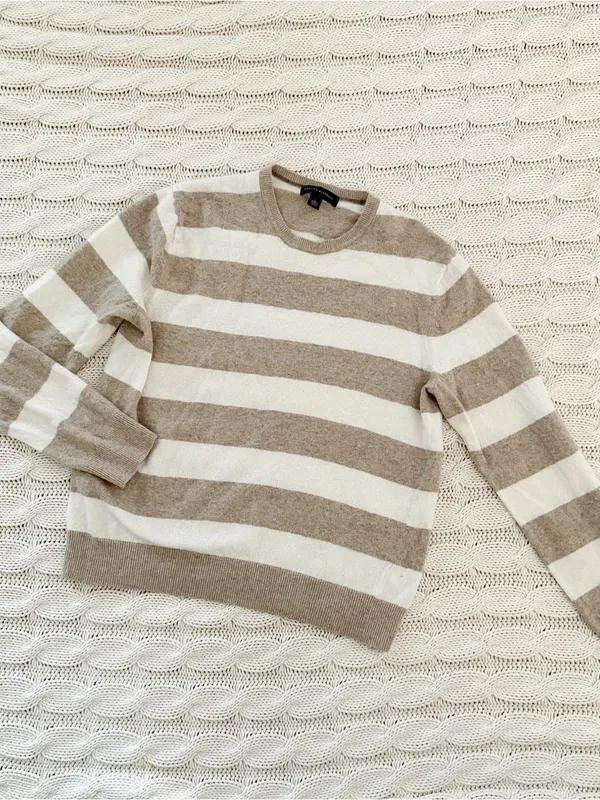 Banana Republic Striped wool blend Crewneck Sweater in Taupe and Cream - Image 2