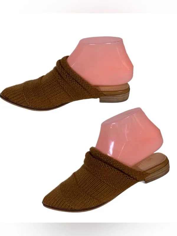 Mi.Im Brown Leather & Knit Sweater Fabric Flat Mule Slide Shoes (6m) - Image 3