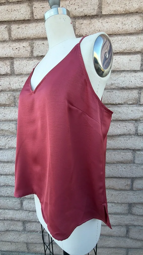 Wild Fable | Deep Wine Satin V-Neck Cami | L - Image 2