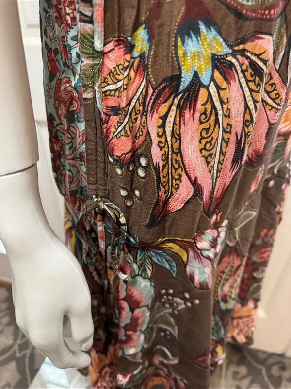 Farm Rio Anthropologie Valentina Brown Floral Maxi Dress In Brown Motif Size XS - Image 10