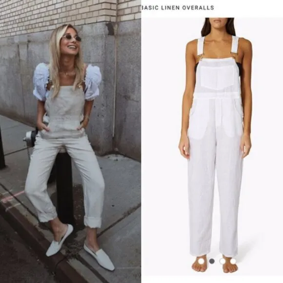 WeWoreWhat Basic Overalls Jumpsuit Off White Linen Classic Blogger Favourite‎ - Image 2