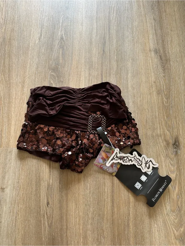 Flower Birds Market/Florids Market brown two-tone sequin hot shorts - Image 2