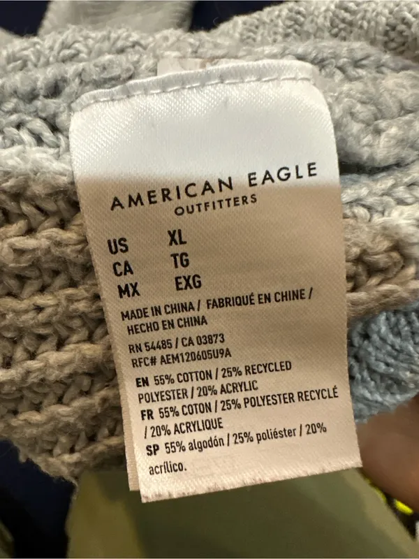 American Eagle Outfitters Gray Knit Sweater with Navy Stripe - Image 7