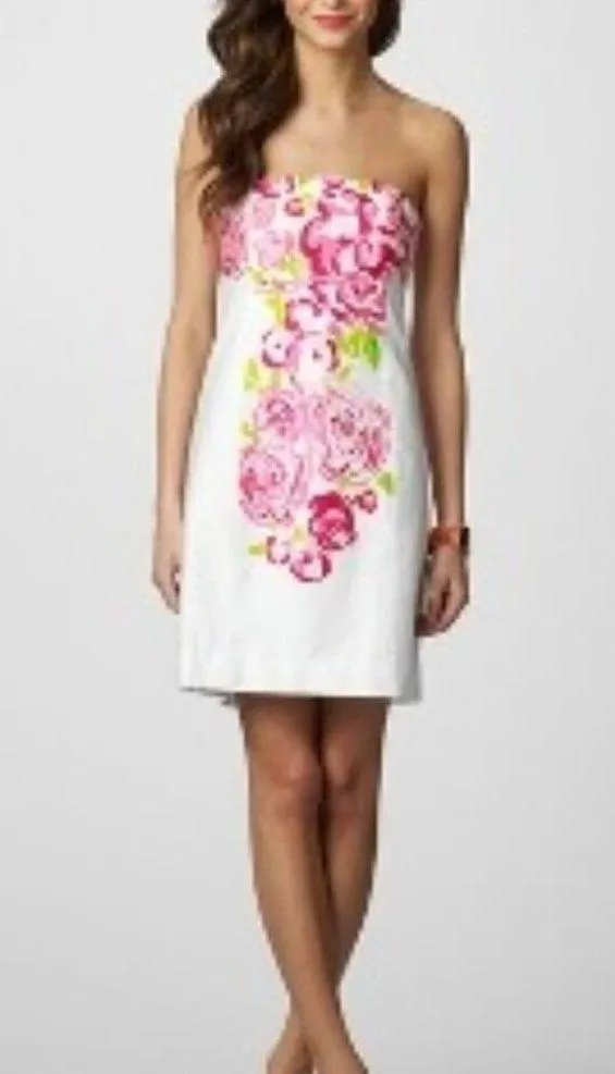 Lilly Pulitzer | Size 0 | Bowen White Pink Floral Trellis Print Strapless Dress - Image 4