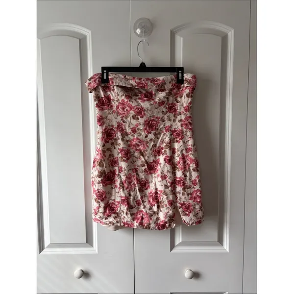 Altar’d State Pink Floral Strapless Mini Dress Size Large - Image 2