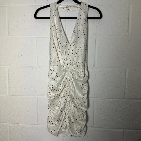 ZARA Polka Dot Halter Ruched Bodycon Mini Dress‎ Women Size M - Image 2