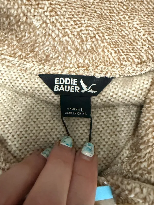 NWT Eddie Bauer Sherpa Henley Pullover Fleece Large Beige Cozy Sweater - Image 4