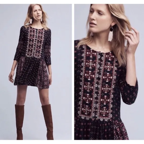 Anthropologie‎ Dress Small Womens Vanessa Virginia Embroidered Button Front Mini - Image 9