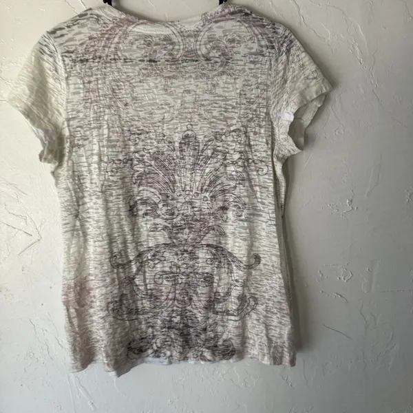 Cato Y2k‎ Tuscan Large White Gray Short Sleeve Rhinestone Grunge Top - Image 8