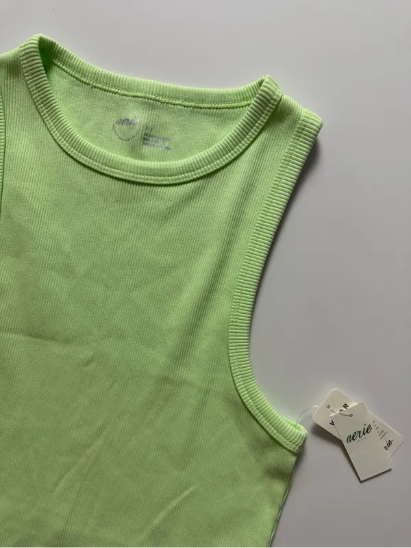 NWT Aerie Cropped Tank Top, Green, Size S - Image 3
