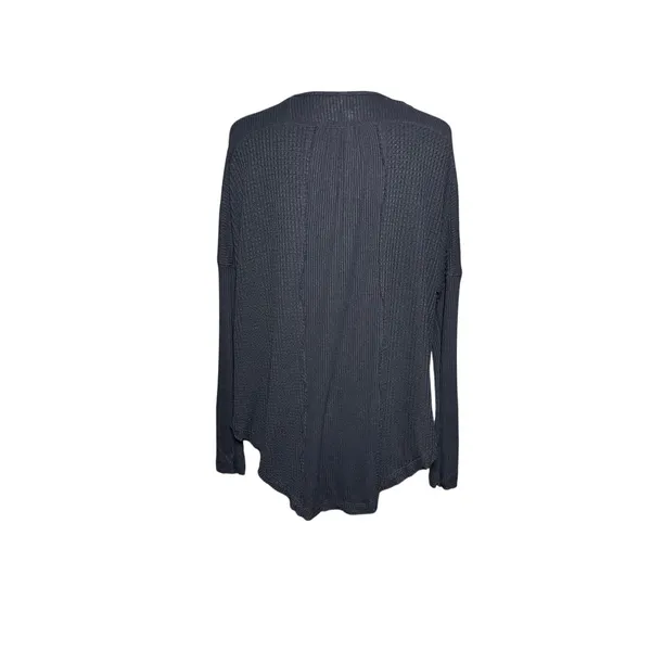 FREE PEOPLE Women’s Boho Leo Henley Black Long Sleeve Knit Top - Image 7