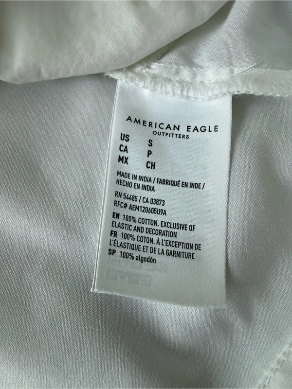 American Eagle Outfitters White Cotton Mini Puff Sleeve Smocked Ruffle Dress‎ S - Image 5