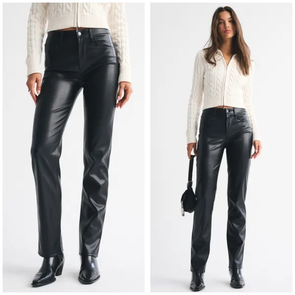 Abercrombie & Fitch High Rise 90s Straight Vegan Leather Pant Size 6/28 Black - Image 2