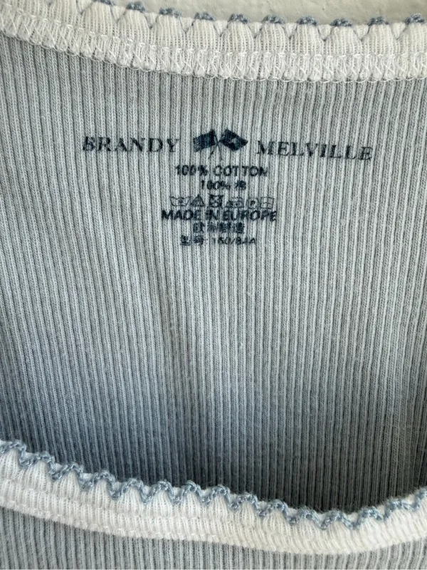 Brandy Melville light Blue Ribbed Contrast Trim Tank Top 100% Cotton - Image 3