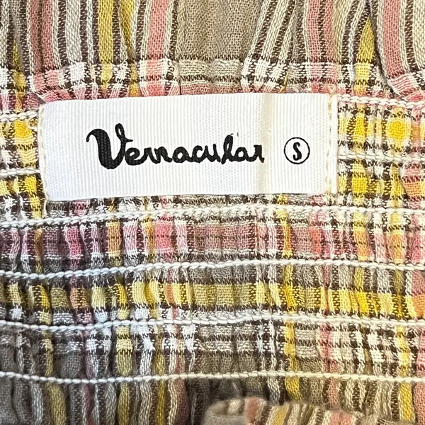 993 | Vernacular Smocked Halter Plaid Cotton Maxi Dress Cottagecore Womens Small - Image 5