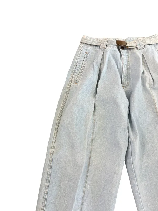 Lizwear Light Wash Pleated Belted Wide Leg Jeans Barrel Trouser Size 10 Women's - Image 3